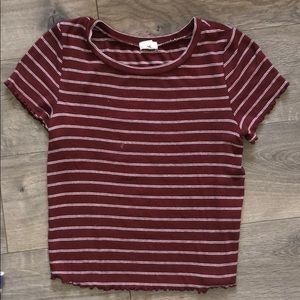 maroon and white striped top
